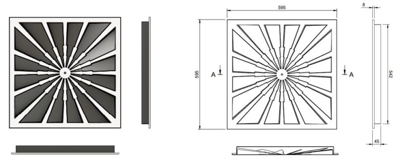 Difuzor Aer CRACK 595×595 mm–Difuzor Arhitectural Pătrat cu Jet Turbionar, Ideal pentru Spații < 4.2m [2]