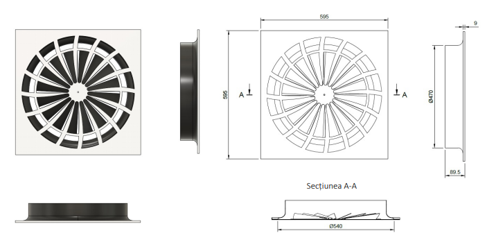 Difuzor Arhitectural HELIO 595 x 595mm – Difuzor Turbionar pentru Ventilație [2]