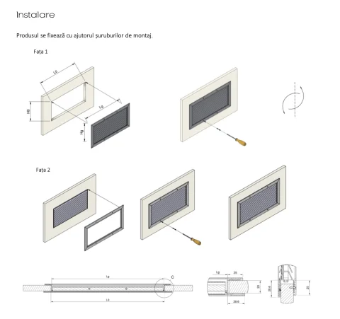 Grila subtire de transfer din aluminiu alb cu lamele in forma de V model TG-S [4]