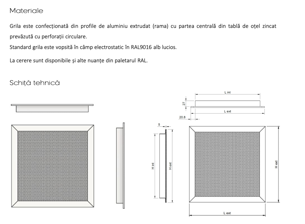 Grila perforata rectangulara din aluminiu si otel alb RAL 9016 model PF-F [2]