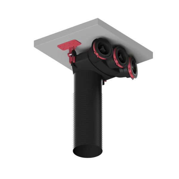 Plenum alimentare/evacuare cu tehnologie OneClick® HEATPEX ARIA CONNECT, 3 prize x Ø75 [mm], terminal Ø125 [mm], material PP, suprafață antibacteriană, clasă etanșeitate ATC 1 [3]