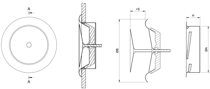 Valvă de refulare SV, circulară, debit reglabil, montaj pe perete sau tavan, diametre 100–200 mm [2]
