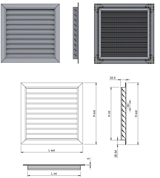 WPL-S Grilă Ventilație Exterioară  – Lamelele Antiploaie, Montaj Fațadă [2]