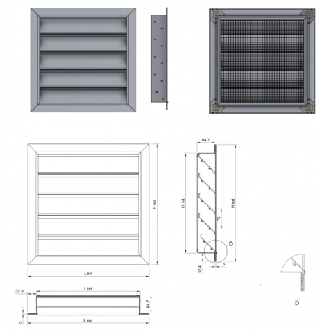 WPL Grilă de Ventilație Externă - Rezistentă la Intemperii cu Lamele Antiploaie [1]