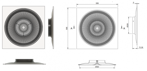 Difuzor arhitectural ECHO 595x595| Difuzor cu orificii circulare pentru ventilație [1]