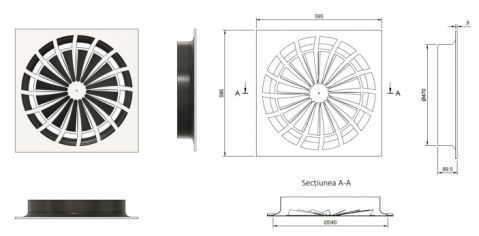 Difuzor Arhitectural HELIO 595 x 595mm – Difuzor Turbionar pentru Ventilație [1]