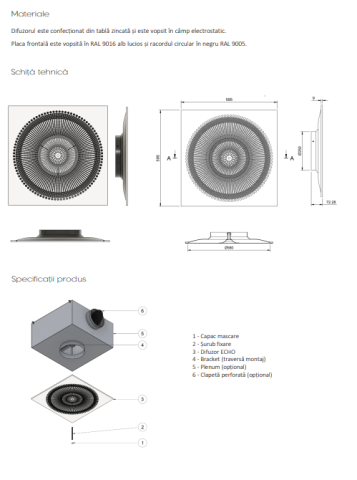 Difuzor Arhitectural Pătrat 595x595mm cu Perforații Circulare - Model ECHO [1]
