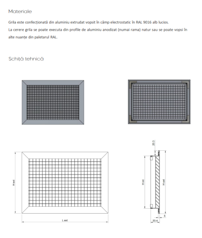 Grila de aspiratie din aluminiu cu caroiaj tip fagure la 45 grade EG-45 [1]