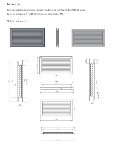 Grila subtire de transfer din aluminiu alb cu lamele in forma de V model TG-S [2]
