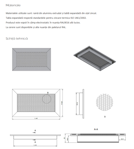 Grila de refulare si mascare din otel si aluminiu cu racord model RP-R [1]