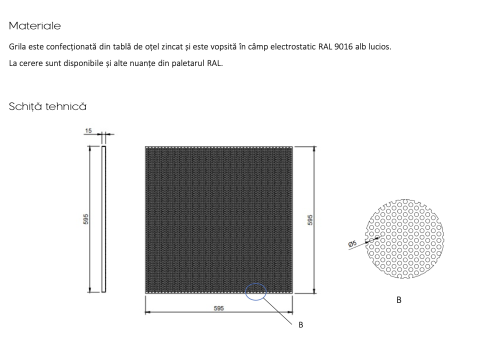 Grila perforata din otel alb RAL 9016 pentru tavan casetat model PF [1]