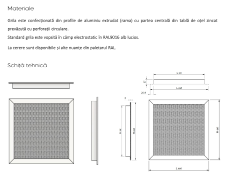 Grila perforata rectangulara din aluminiu si otel alb RAL 9016 model PF-F [1]