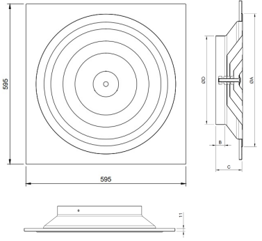 RCD-H-R  Anemostat pentru plafon înalt | Montaj plafon fals casetat 600x600 mm [1]