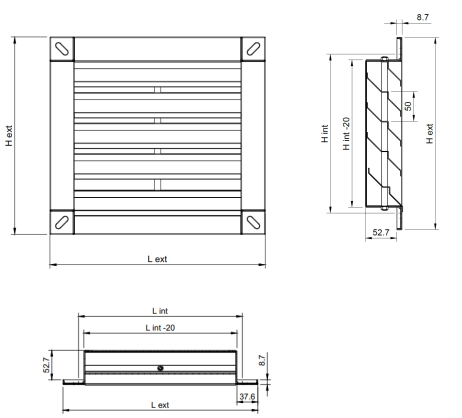 WPL-S-T Grilă de Ventilație Rectangulară  pentru Exterior cu Lamele Fixe Antiploaie [1]