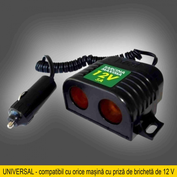 Adaptor auto cu 2 prize 12V si cablu extensibil [2]