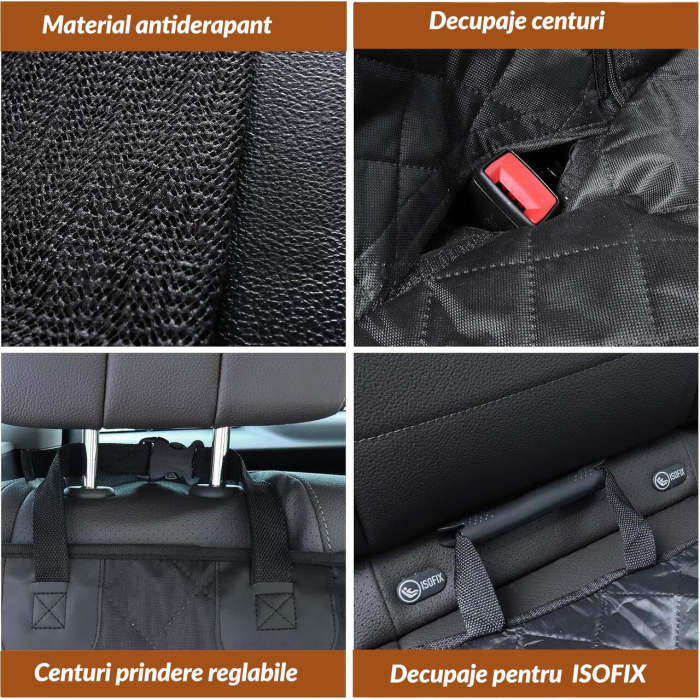 Husa matlasata, impermeabila pentru bancheta spate auto - material rezistent, 122 cm, negru [3]
