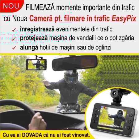 OFERTA SAPTAMANII - NOU! Camera auto pentru filmare in trafic EasyPix DVR HD - inregistreaza video+audio, functie detectia miscarii + filmare nocturna