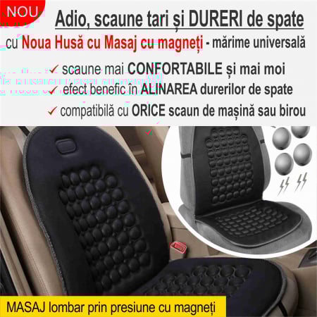 NOU! Husa cu Masaj Magnetic cu efect benefic in alinarea durerilor de spate si imbunatatirea tonusului muscular - marime universala