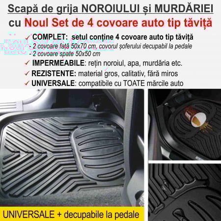 Set complet de 4 covoare auto tip tavita, cu margini inalte, impermeabile - marime universala [4]