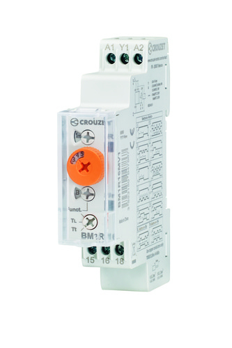BM1R16MV1, Temporizator analog de mare putere Syr-Line BM1R, 12-240 VAC/DC, 16 A, șină DIN [1]