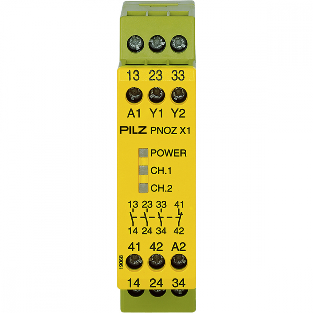 PNOZ X1 24VAC/DC 3n/o 1n/c, Releu de siguranță (autonom), intrări: cablare cu 1 canal [1]