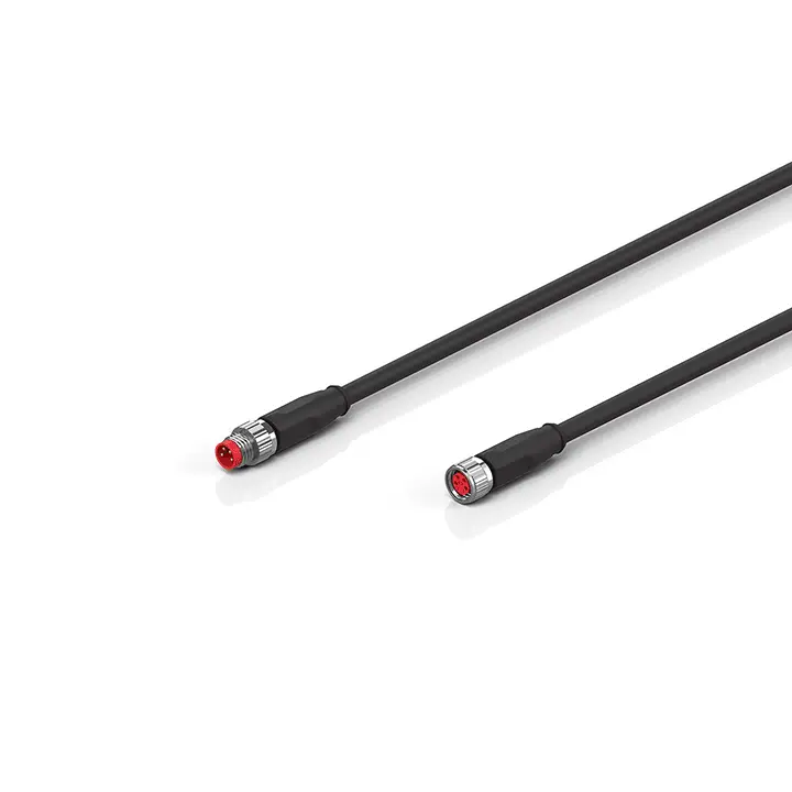 ZK2020-3132-0020, Cablu de alimentare, PUR, flexibil, M8, mufă, drept, tată, 4 pini, cod A – M8, mufă, drept, mamă, 4 pini, cod A, 2,00 m [1]