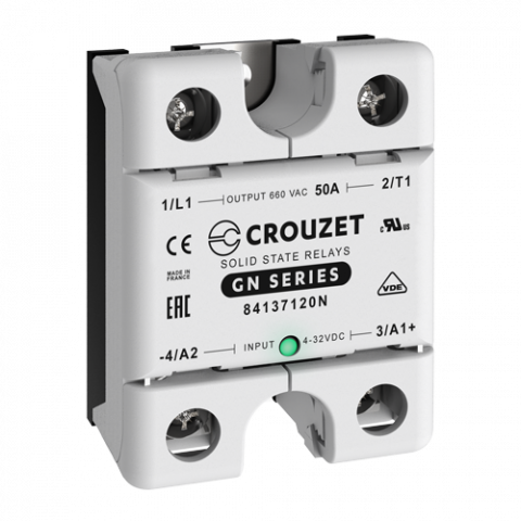 Relee si control - 84137120N, Releu cu stare solidă Crouzet GN50DZH, Seria GN, Monofazat, Montare pe panou, 50A, intrare 4-32 VDC, ieșire 660 VAC