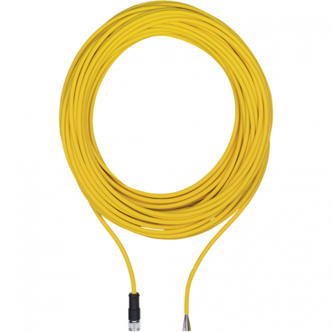 Cabluri de conectare cu mufa - PSEN cablu axial M12 8 poli 10m, Cablu de conectare, PUR, galben RAL1003, potrivit pentru lanțuri portabile, 8 pini
