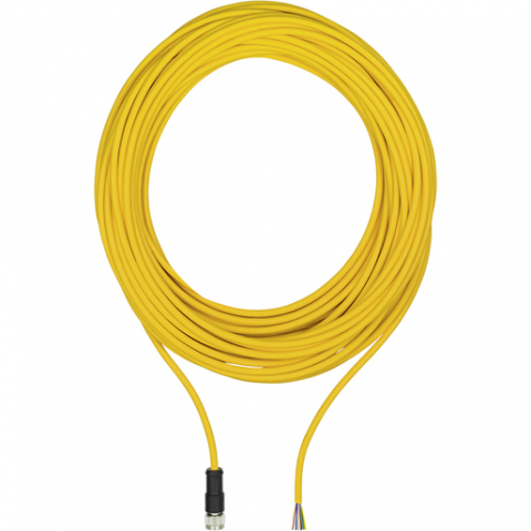 Cabluri de conectare cu mufa - PSEN cablu axial M12 8 poli 30m, Cablu de conectare, PUR, galben RAL1003, potrivit pentru lanțuri portatoare, 8 pini