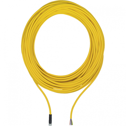 Cabluri de conectare cu mufa - PSEN cable M8-8sf, 10m, Cablu de conectare, PUR, galben RAL1003, potrivit pentru lanțuri portabile, 8 pini, mufă dreaptă M8