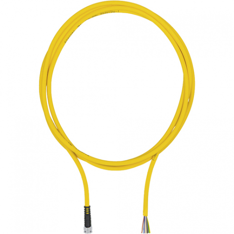 Cabluri de conectare cu mufa - PSEN cable M8-8sf, 5m, Cablu de conectare, PUR, galben RAL1003, potrivit pentru lanțuri portabile, 8 pini, mufă dreaptă M8