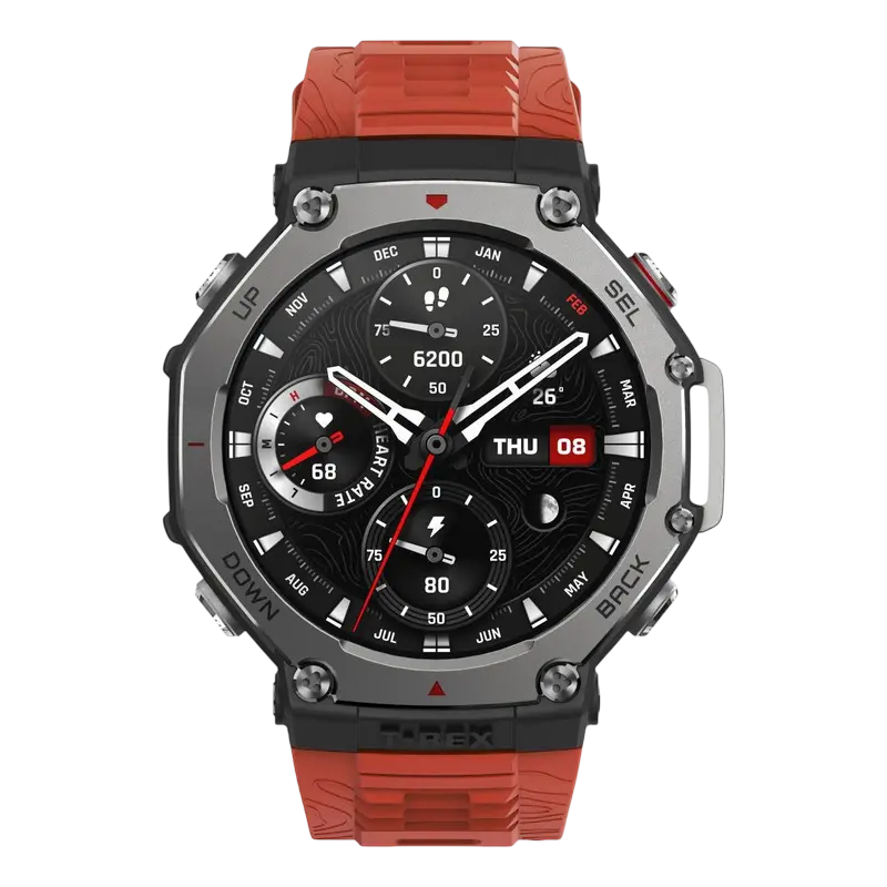 Ceasuri inteligente pentru bărbați - Amazfit T-Rex 3 Lava cu ecran AMOLED și curea portocalie