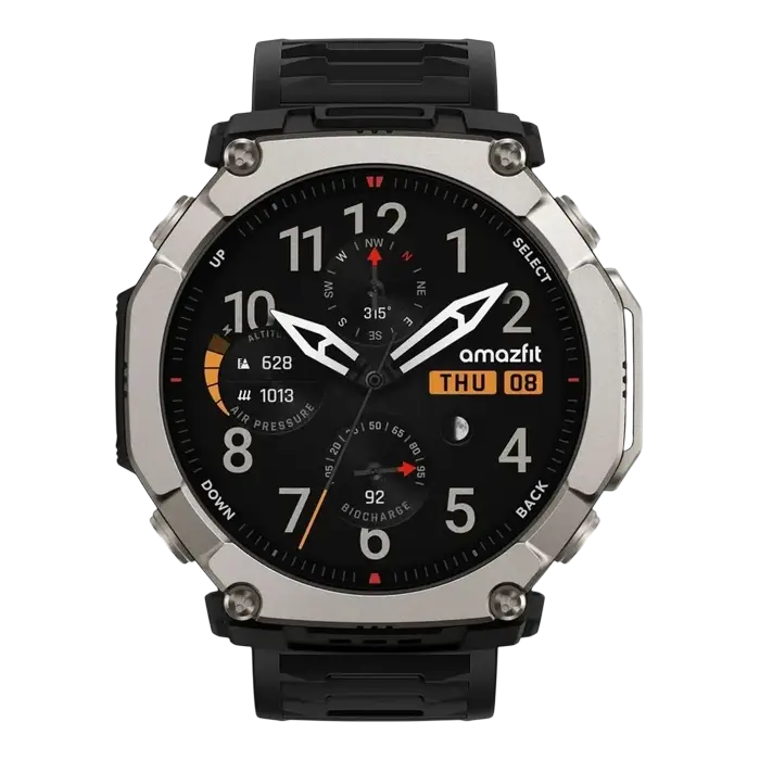 Ceasuri inteligente pentru bărbați - Amazfit T-Rex Ultra 2 51 mm Black Magma cu titan grad 5 și ecran AMOLED
