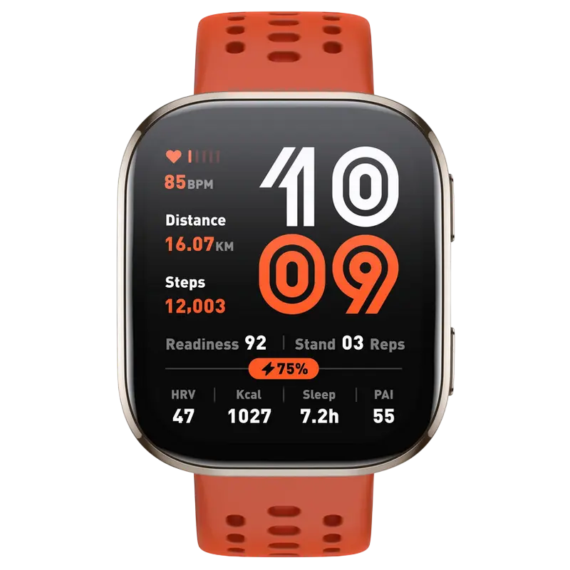 Ceasuri inteligente pentru bărbați - Amazfit Bip 6 Red cu ecran AMOLED și curea roșie