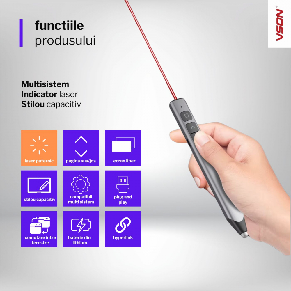 Indicator laser pentru prezentare cu funcție de stylus capacitiv pentru flip board  [3]