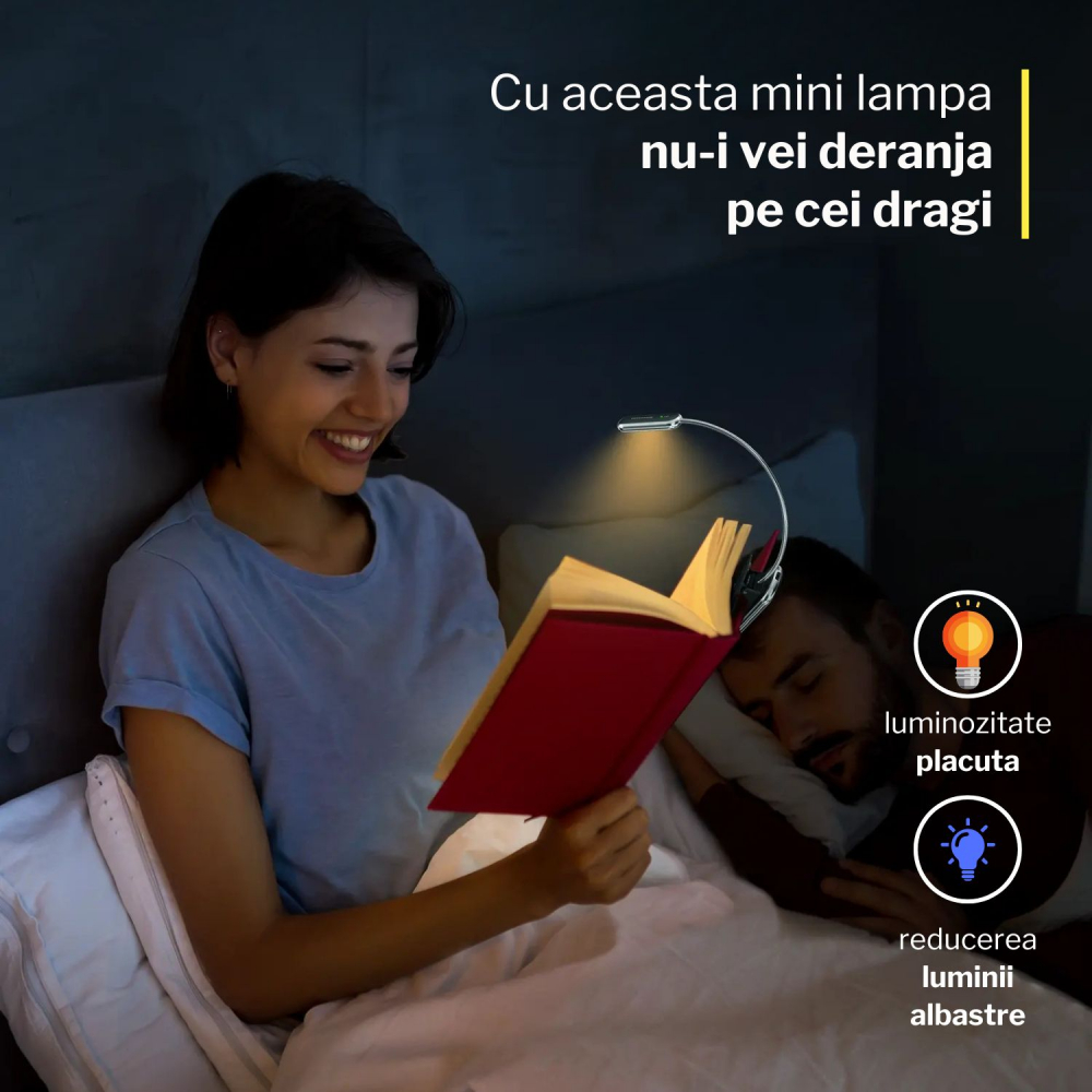 Lampa LED pentru citit portabila si prindere ferma cu clips, utila călătorii [6]