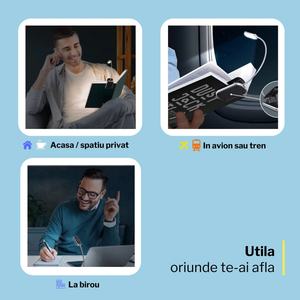 Lampa LED pentru citit portabila si prindere ferma cu clips, utila călătorii [7]