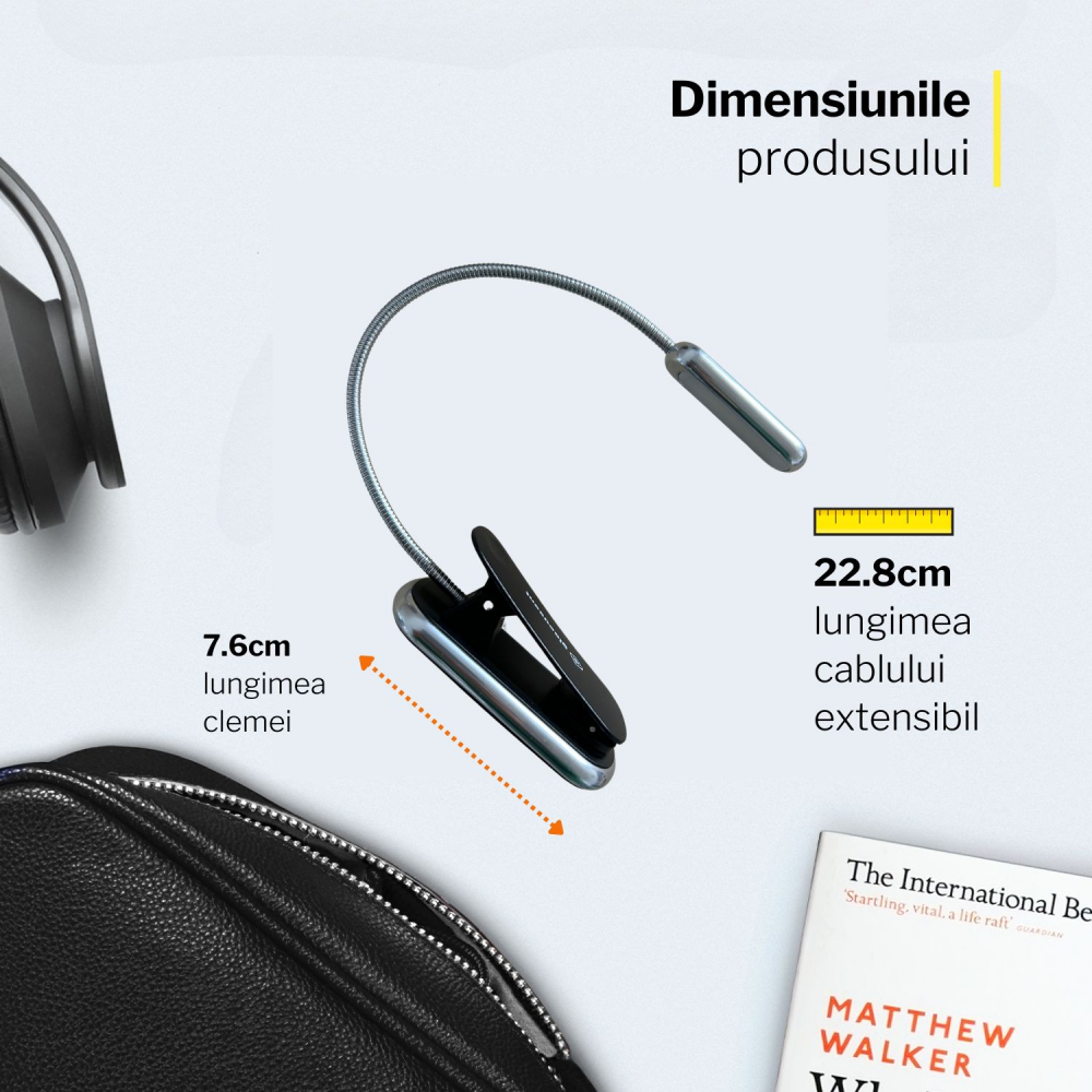 Lampa LED pentru citit portabila si prindere ferma cu clips, utila călătorii [5]