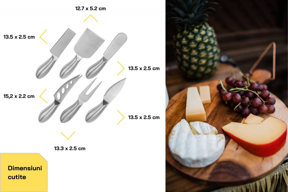 Set cutite pentru branzeturi din otel inoxidabil, 6 bucati, uz casnic/hotel/restaurant, cutie neagra [4]