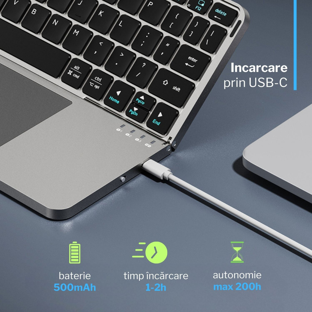 Tastatura pliabila wireless - conectare 3 dispozitive simultan [9]