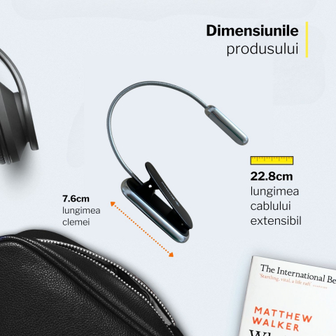 Lampa LED pentru citit portabila si prindere ferma cu clips, utila călătorii [4]