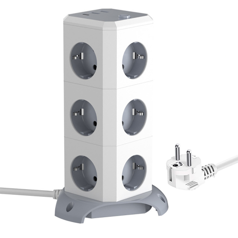 Home accessories - Prelungitor inteligent multifunctional pentru birou, 12 prize, 2 x USB, 1 x USB-C, intrerupator alimentare, protectie la supratensiune, 1.8m, Alb