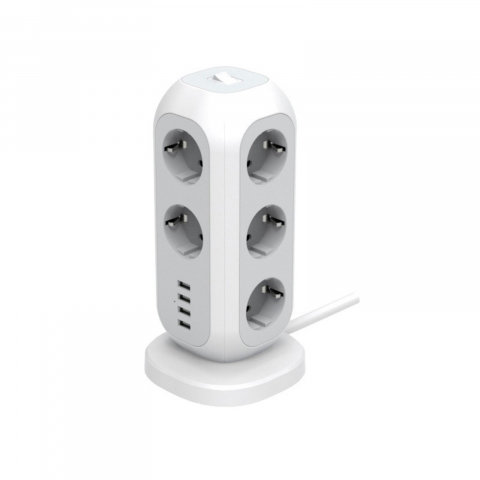 Prelungitoare - Prelungitor multifunctional vertical cu USB pentru casa sau birou cu 11 prize si 4 x USB-A