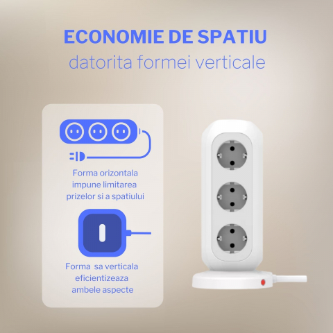 Prelungitor multifunctional vertical cu USB pentru casa sau birou cu 11 prize si 4 x USB-A [2]