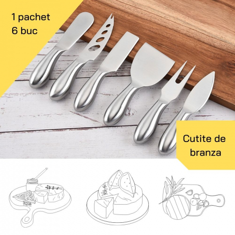 Set cutite pentru branzeturi din otel inoxidabil, 6 bucati, uz casnic/hotel/restaurant, cutie neagra [1]