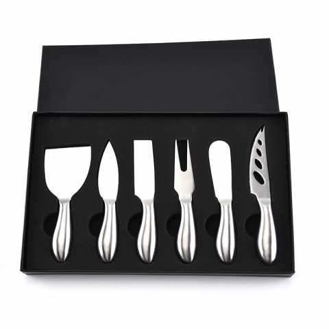 Accesorii bucatarie - Set cutite pentru branzeturi din otel inoxidabil, 6 bucati, uz casnic/hotel/restaurant, cutie neagra