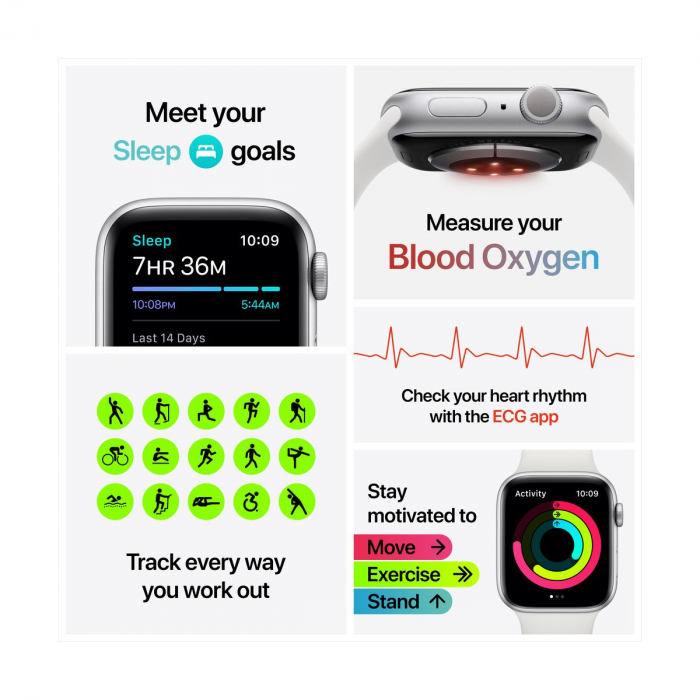 Resigilat - Apple Watch 6 GPS + Cellular, 44mm Silver Aluminium Case, White Sport Band [4]