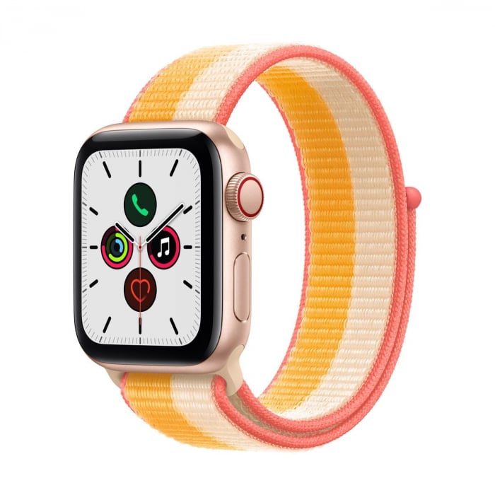 Apple Watch SE (v2) Cellular, 40mm Gold Aluminium Case with Maize/White Sport Loop [1]