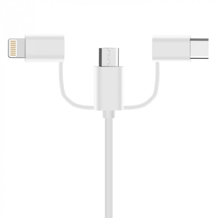 Cablu de date si incarcare SmartGSM® 3 in 1, USB - Lightning, Type-C, MicroUSB, 1 m, Alb [1]