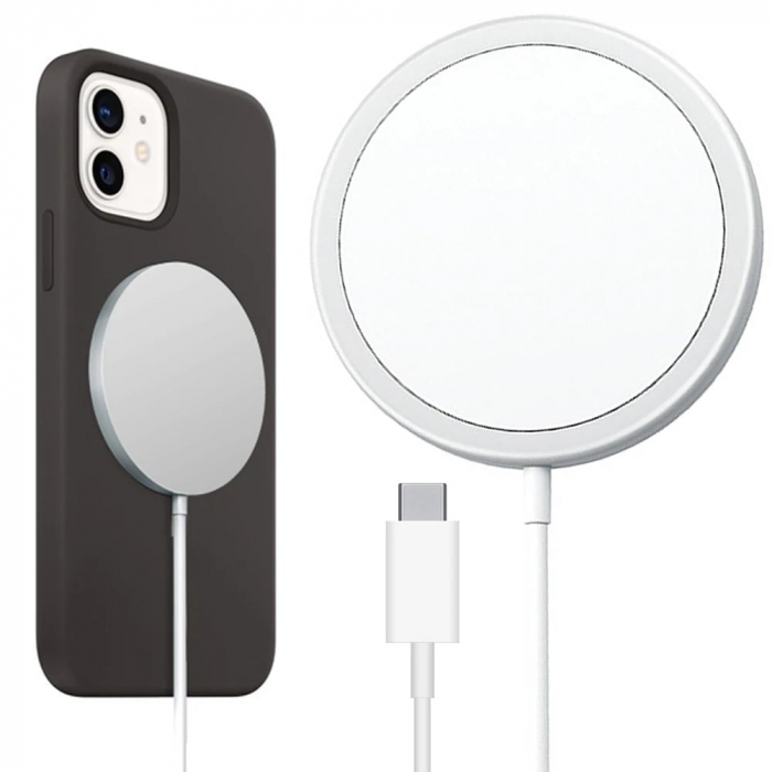 Incarcator Magsafe iPhone Charger Wireless SmartGSM, 1m, pentru Apple iPhone 12/12 Pro/12 Pro Max/12 Mini, Alb [8]